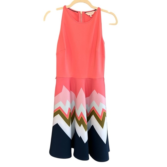 Ted Baker Aurella Mississippi Pattern Skater Dress Pink Navy Multi Ted 1 US 4 - Picture 1 of 6